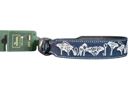 HUNTER Hundehalsband Jeans Flower 55 cm nickel