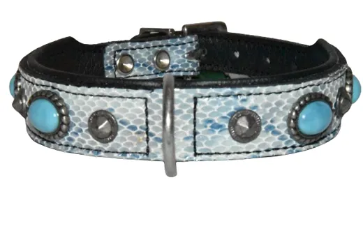 HUNTER Hundehalsband Lizzard Chromleder blau/Nappa 37 cm